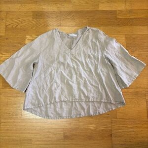 Bryn Walker Neutral Linen Coastal Resortwear Vacation Beach Slouchy Blouse S